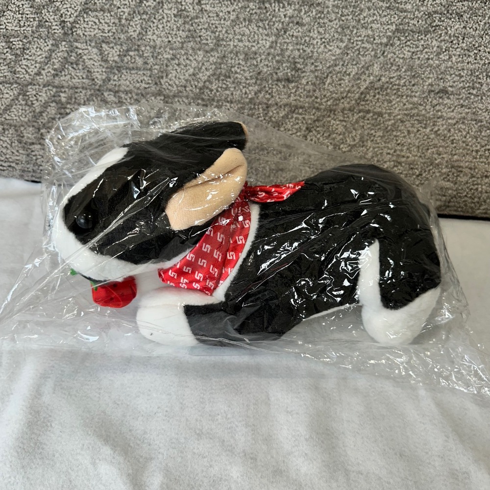 SnapOn Dog Plush Stuffed Animal Red Scarf Rose Kawaii Collectible Valentines